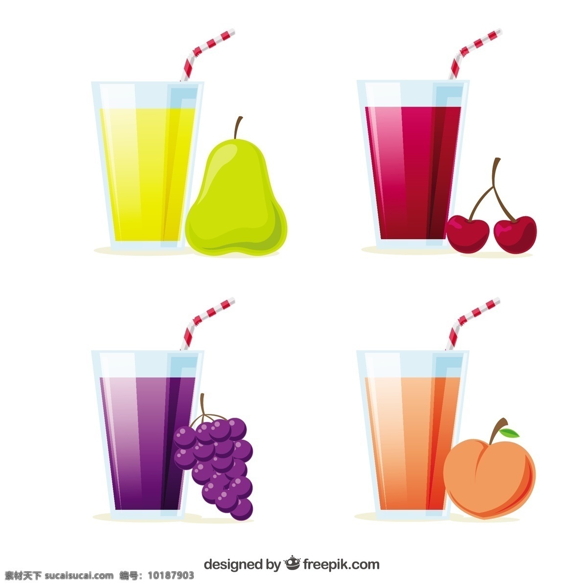 四 种 玻璃杯 装 不同 种类 果汁 四种 玻璃杯装的 不同种类果汁