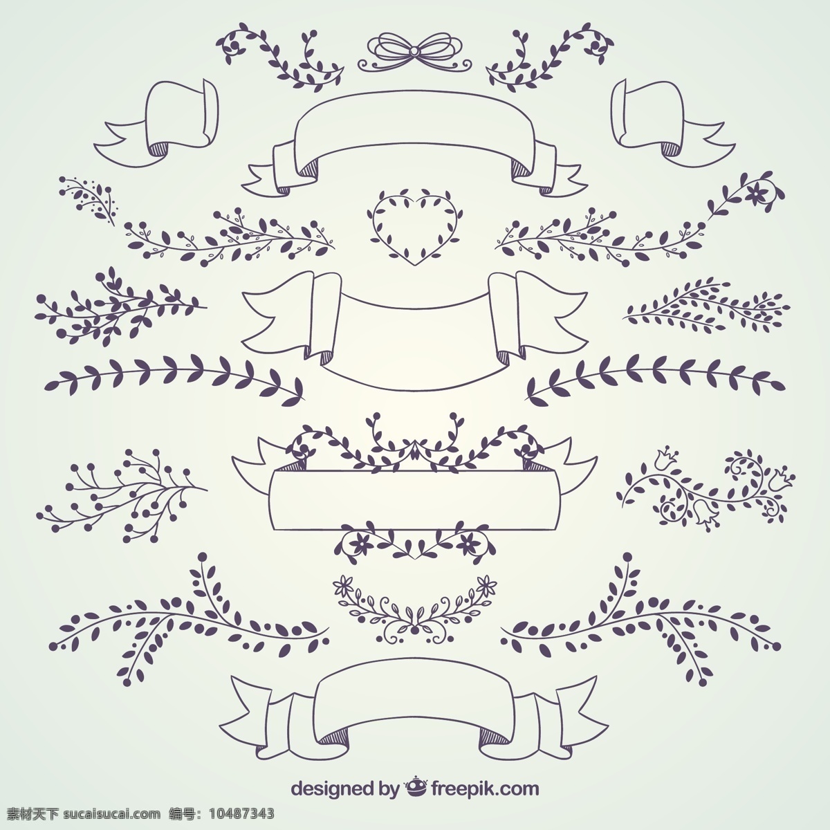 树枝 丝带 爱心 花纹 矢量图 条幅 其他矢量图