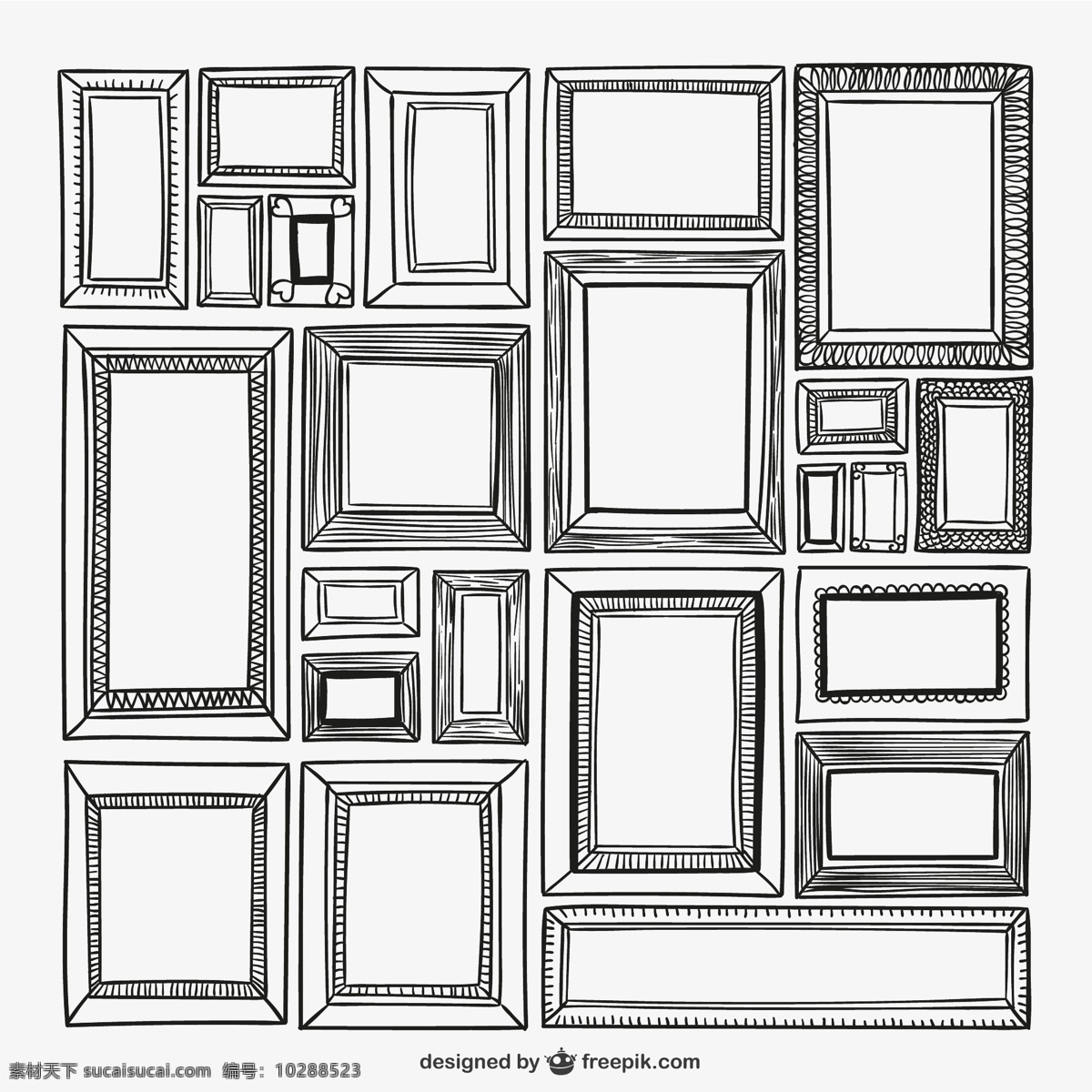 手绘 镜框 矢量 矢量图 相框 照片墙 其他矢量图