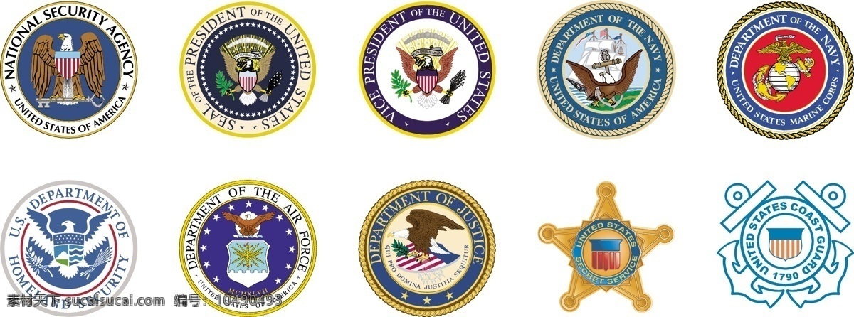 美国 军队标志 行政执法标志 美国国旗 徽章 肩章 矢量素材 各种 军队 标志 标识标志图标 矢量