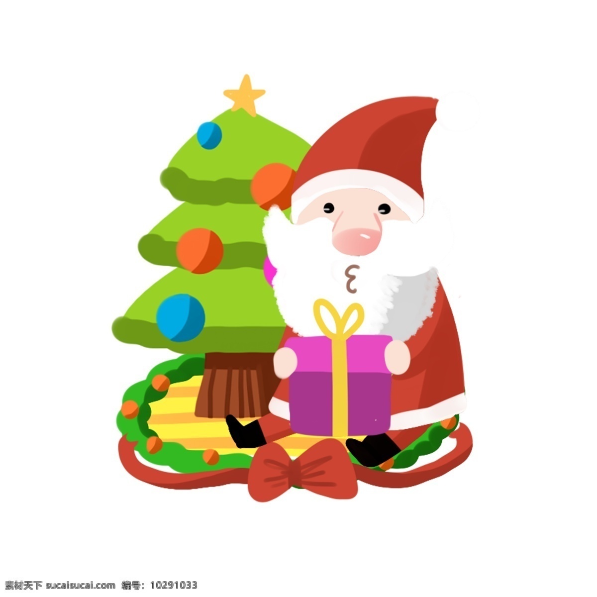 圣诞老人 送礼 手绘 卡通 人物 彩色 装饰 平面设计 原创 透明底 免抠 节日 海报装饰 清新 通用 圣诞节