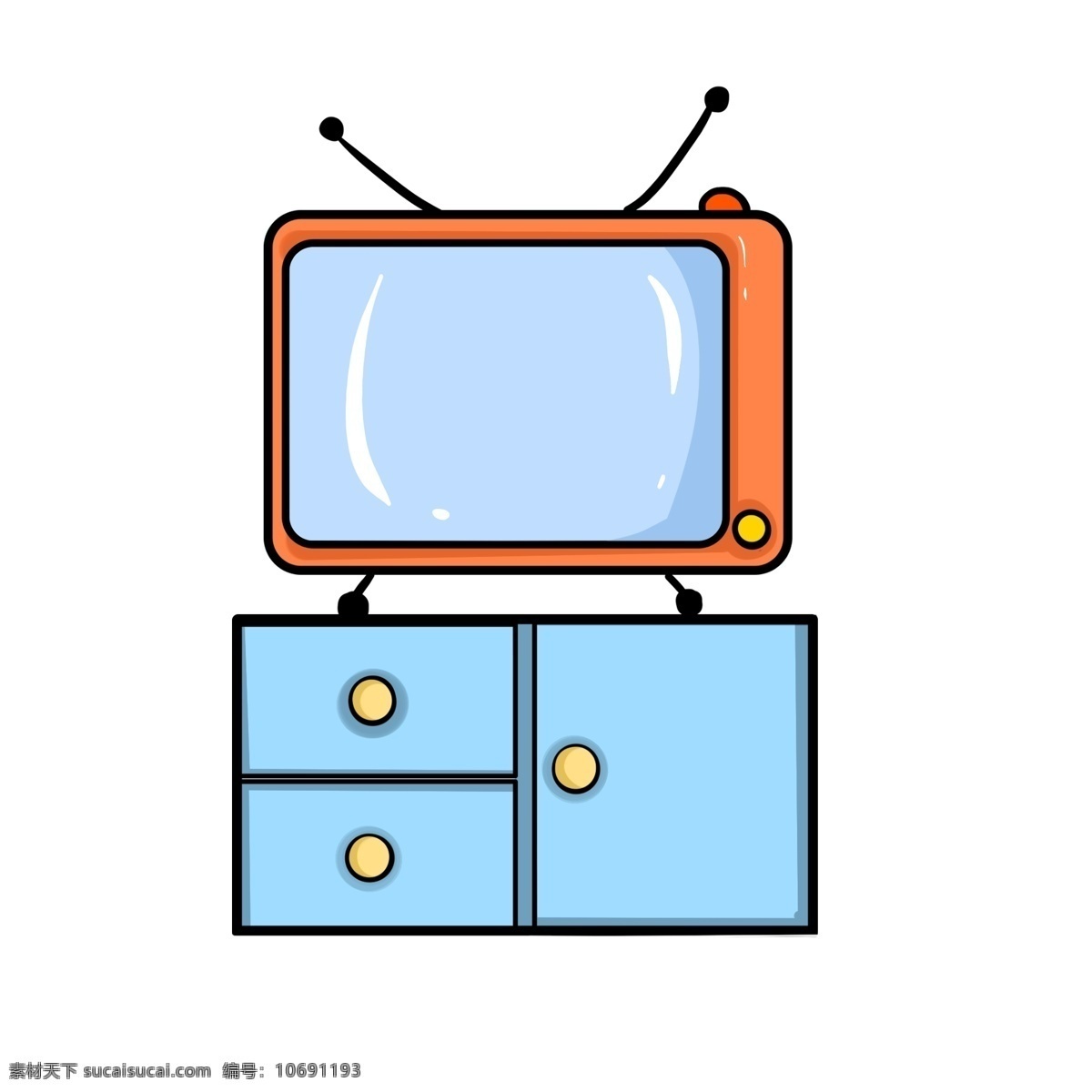 黄色 电视机 插画 手绘电视机 卡通电视机 蓝色的柜子 电视机装饰 黄色的电视机 漂亮的电视机