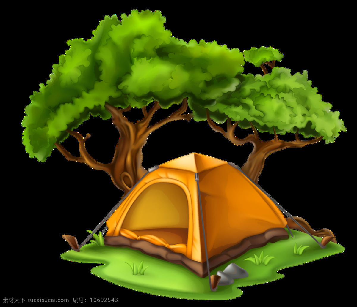 卡通 郊外 帐篷 元素 大树 郊游
