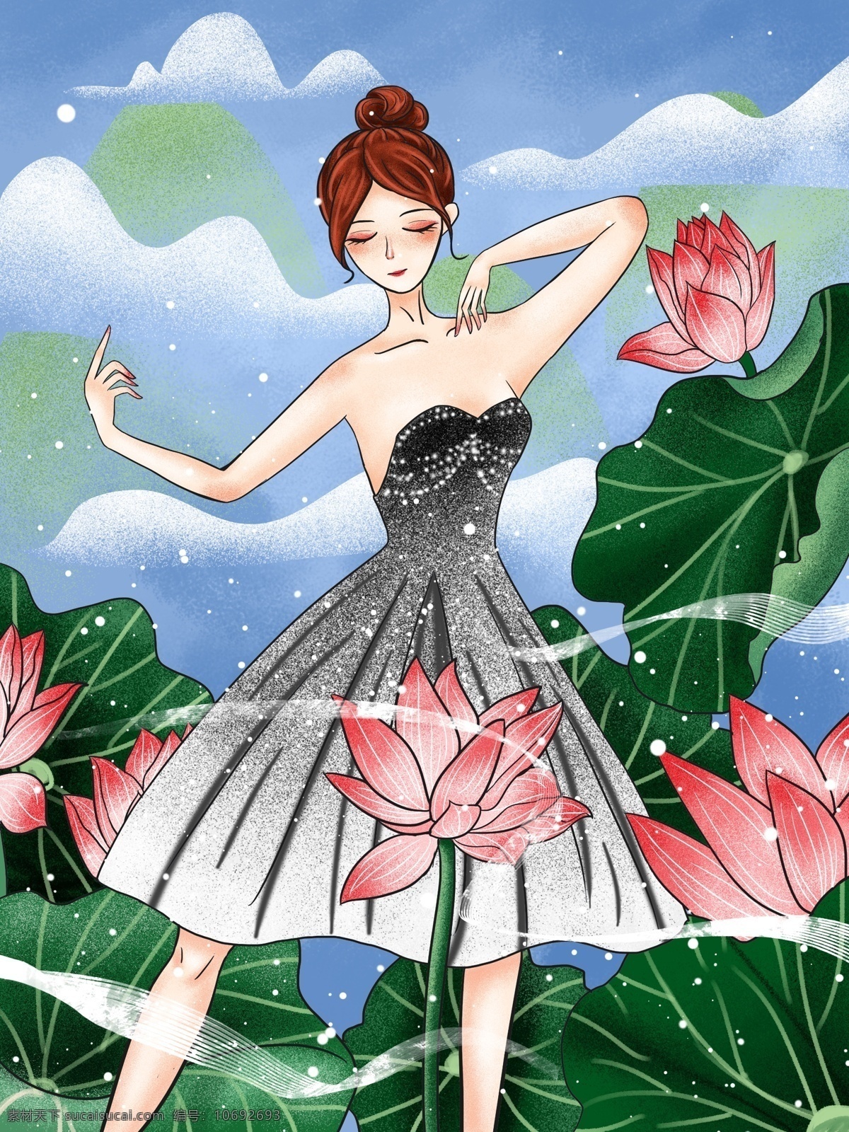 原创 立夏 荷花 女孩 精灵 夏天 跳舞 荷叶 小清新 唯美 梦幻