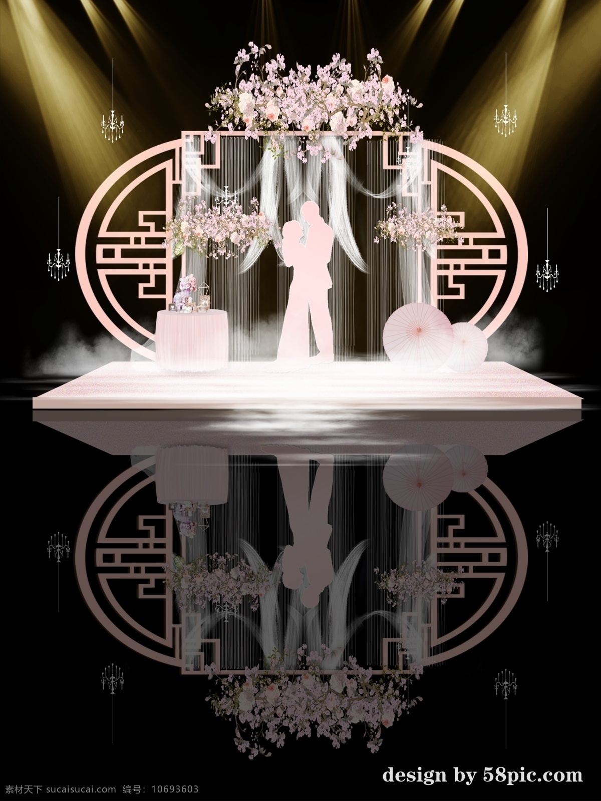 粉色 中式 元素 现代 婚礼 效果图 kt版 背景 大型 婚庆 喷绘 源文件