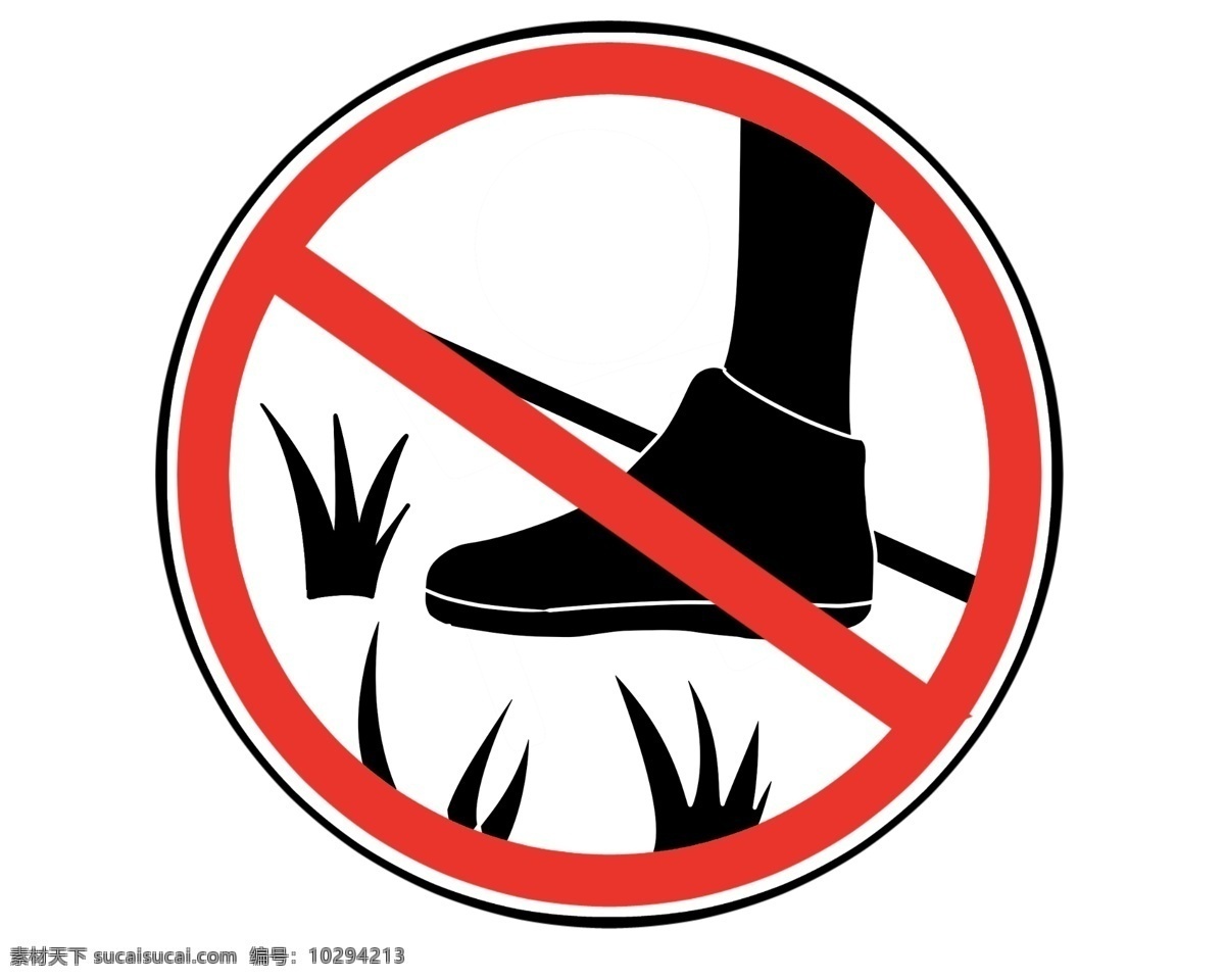 禁止 踩踏 草坪 插画 黑色的小草 卡通插画 警告牌插画 告示牌插画 标识牌插画 圆形标识牌 黑色的脚掌