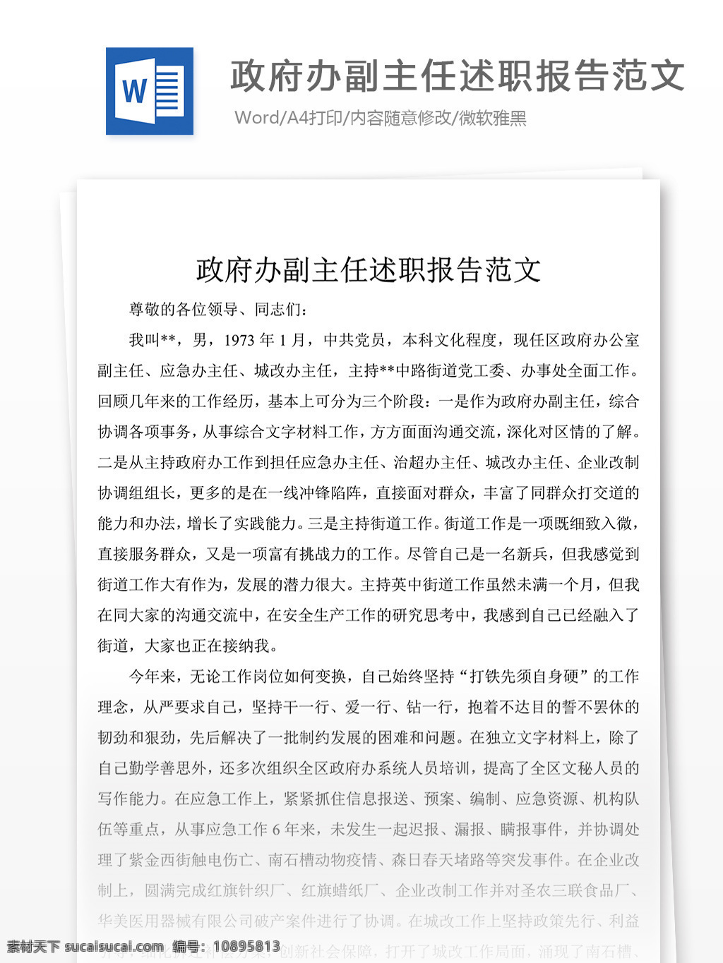 政府办 副主任 述职报告 范文 述职报告模板 述职报告范文 总结 汇报 word 实用文档 文档模板