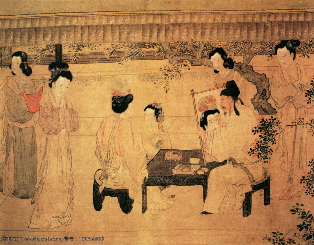 宫中图d 人物画 中国 古画 中国古画 设计素材 人物名画 古典藏画 书画美术 棕色