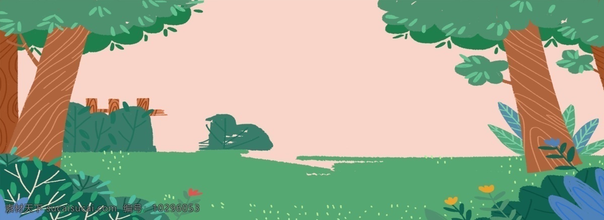 大自然 童趣 森林 背景 树林 插画背景 植物 野外背景 卡通动物 彩色 儿童