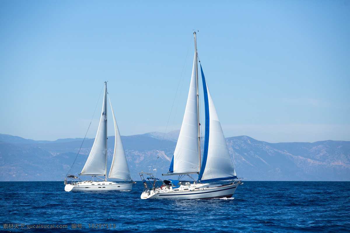 海上 帆船 蓝天大海 远山风景 碧海 海上风景图片 山水风景 自然景观