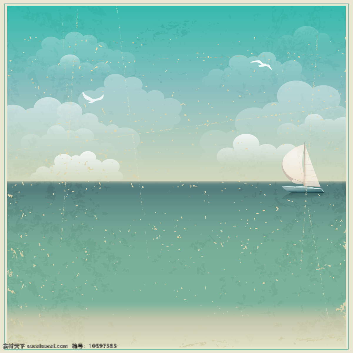 夏天 清新 海滩 青色 简易 背景 帆船