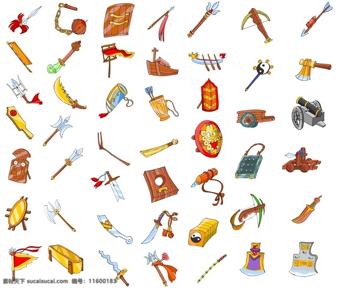 各种古代兵器 模版下载 小刀 弓箭 斧头 盾牌 旗子 兵器 传统文化设计 矢量图 分层