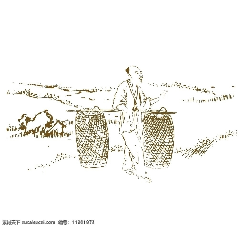 运箩筐的古人 运箩筐 古人 其他人物 矢量人物 矢量