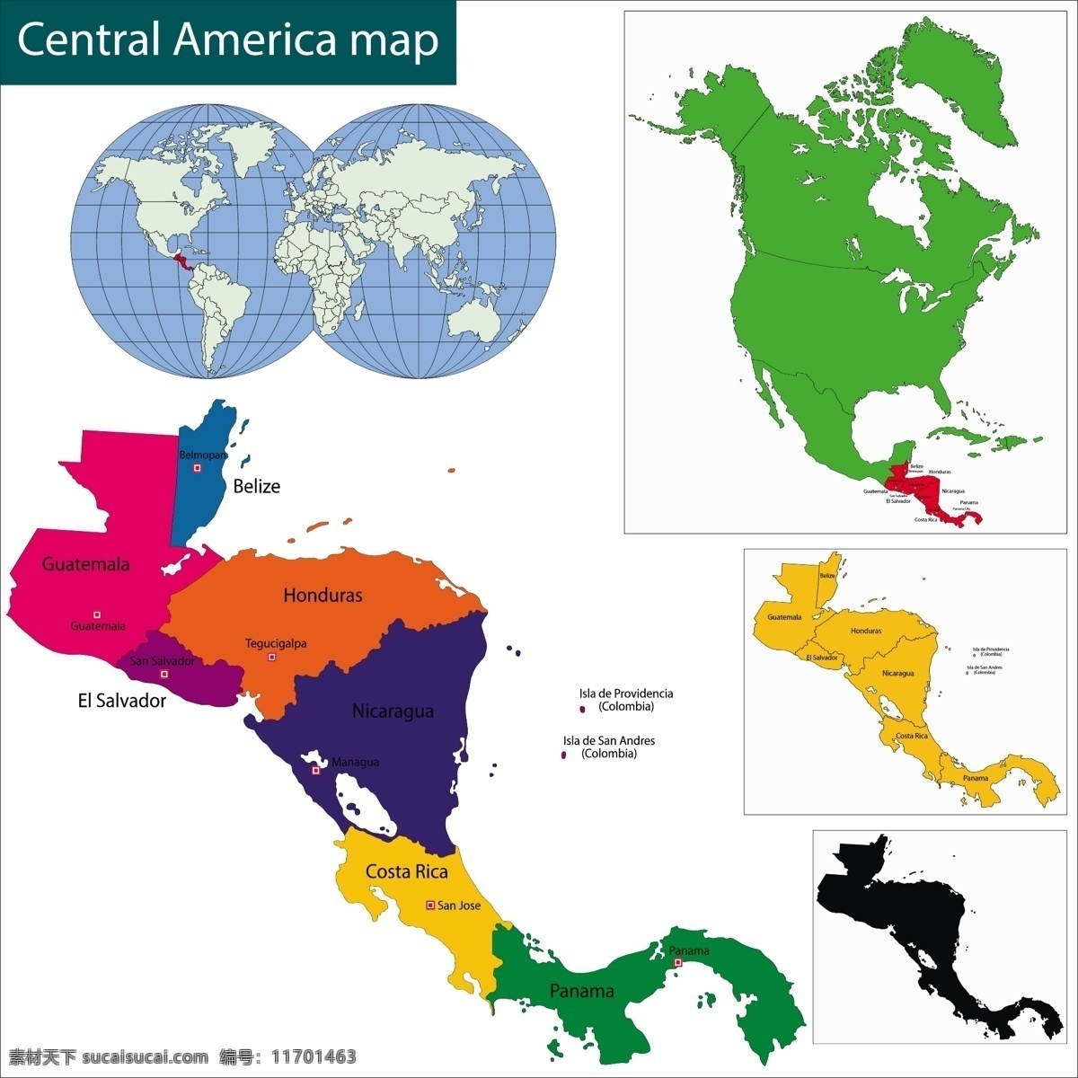 美国 中央 地区 地图 矢量 模板下载 城市 国家地图 世界地图 彩色地图 世界版图 矢量地图 生活百科 矢量素材 白色
