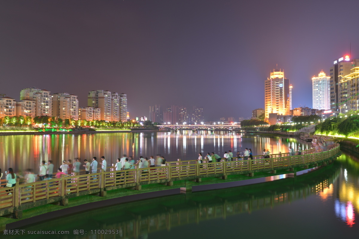 河源夜景 河源 江边 新丰江 夜景 小桥 建筑园林 建筑摄影