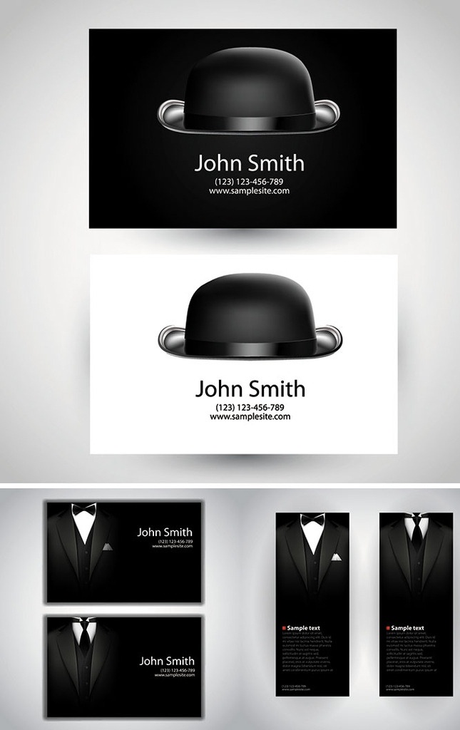 创意绅士名片 男士 绅士 礼帽 西装 名片 创意 商务 矢量图 名片卡片共享 名片卡片