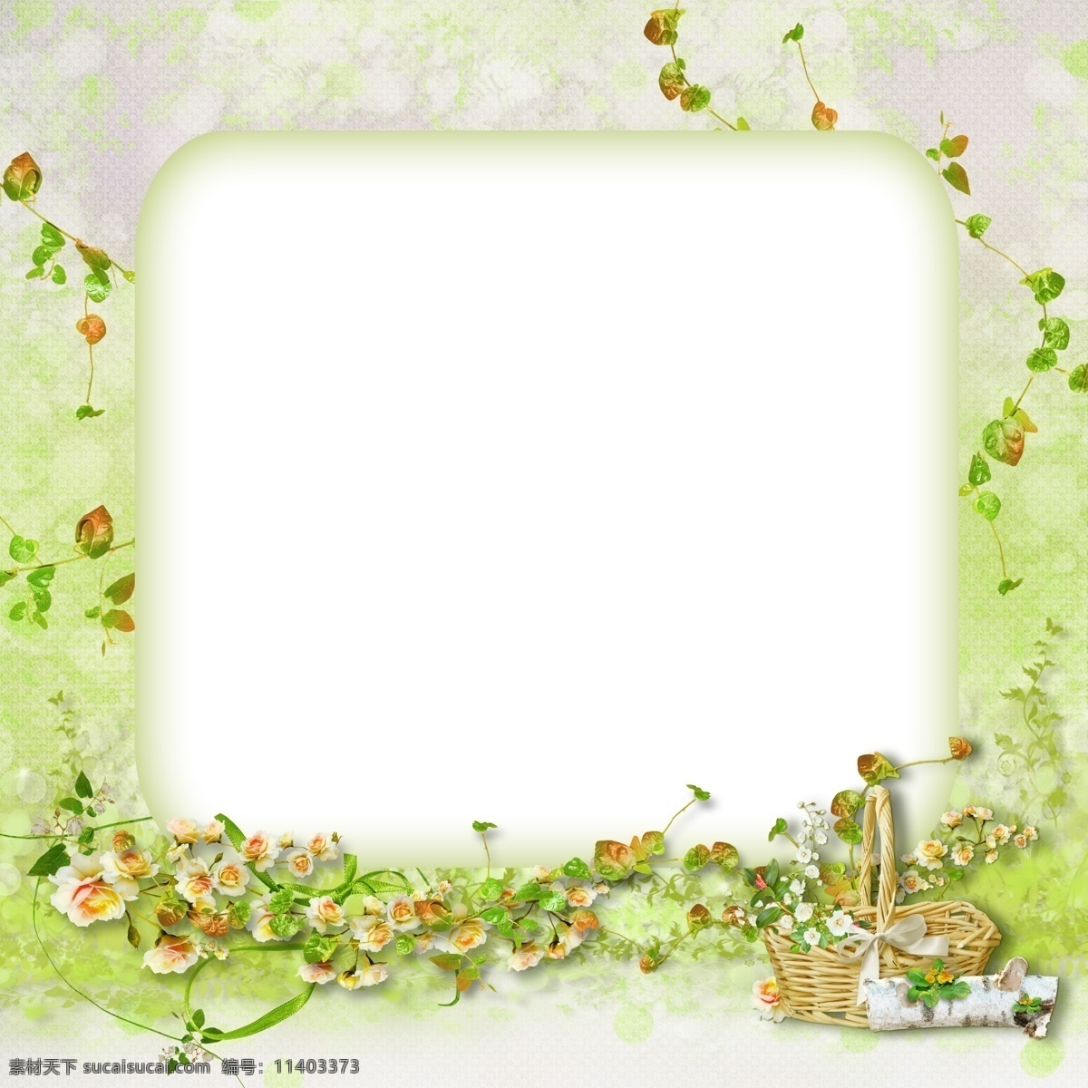 儿童相框 模版下载 相框 绿色 春天 花篮 花朵 藤蔓 绿叶 儿童 青涩 儿童摄影模板 摄影模板 源文件