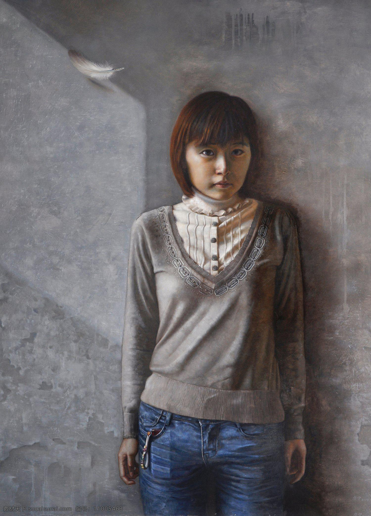 服装 妇女 绘画书法 裤子 毛衣 美女 牛仔裤 女人 人物油画 油画人物 肖像 肖像油画 油画肖像 画像 油画 油画作品 中国油画 大师作品 当代 艺术家 作品 西方油画 衣服 妇人 文化艺术 家居装饰素材