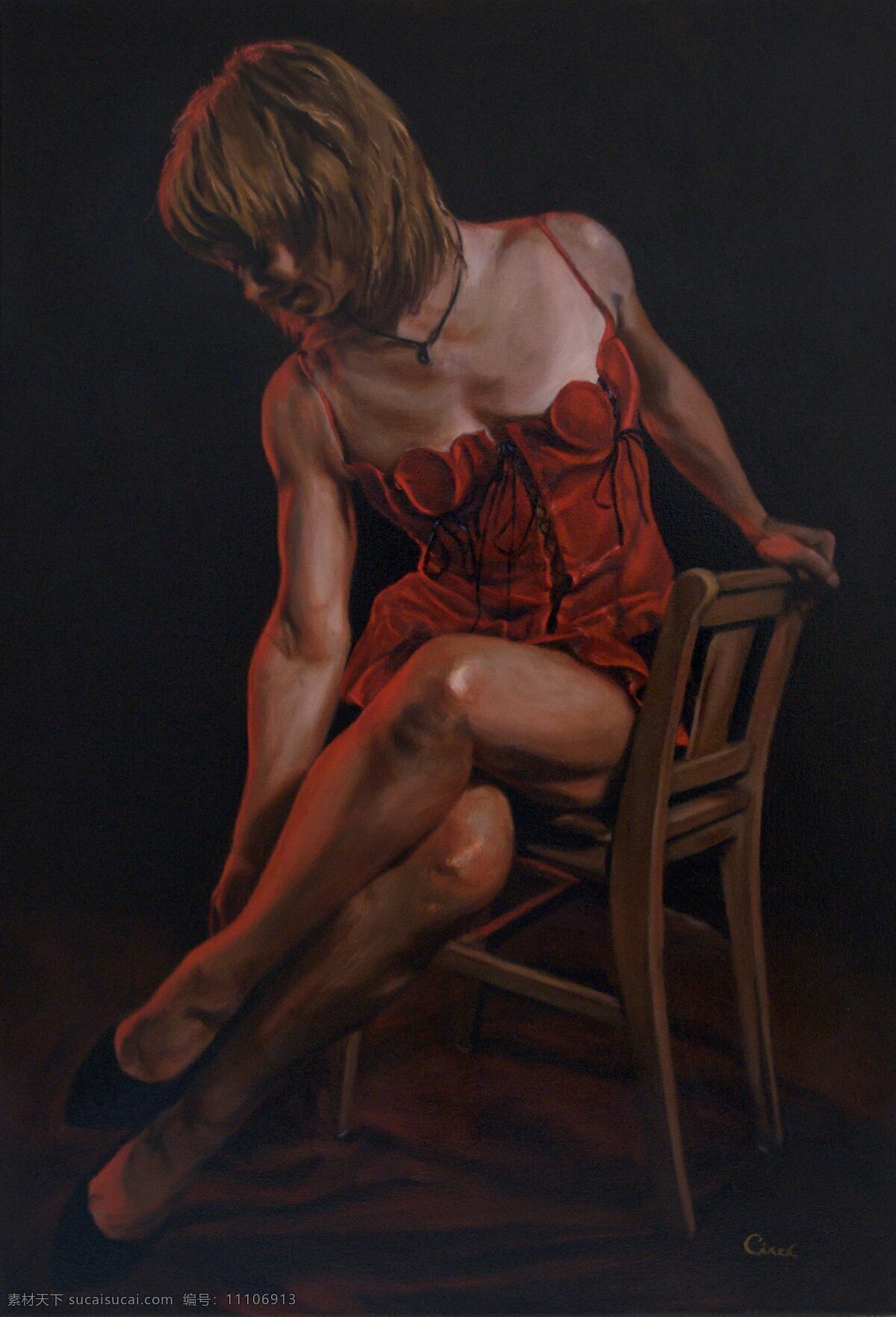红色 绘画书法 女性 女子 人物 文化艺术 椅子 油画 设计素材 模板下载 油画人物 布面油画 家居装饰素材