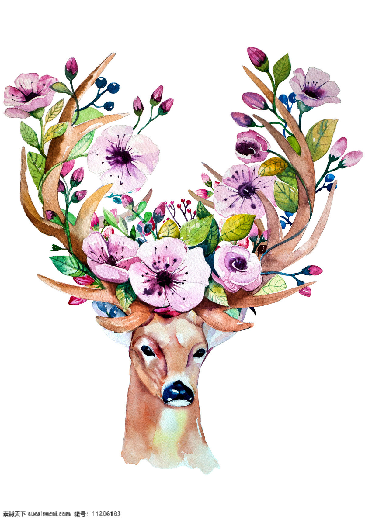 麋鹿装饰画 花朵 鹿角 麋鹿 鹿角花朵 意境美