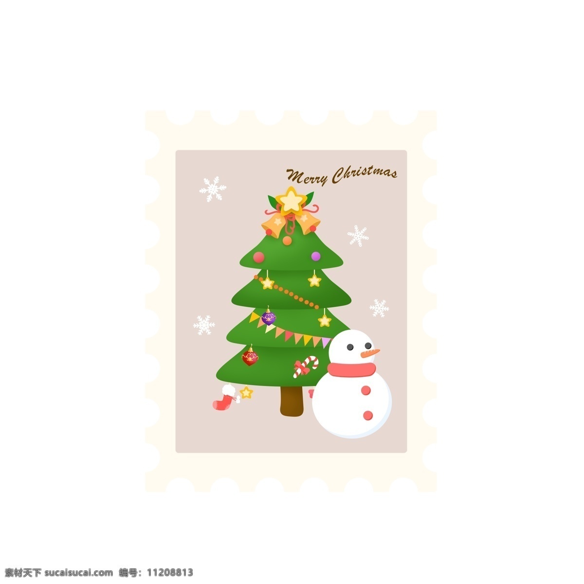 可爱 卡通 圣诞节 邮票 贴纸 圣诞树 雪人 元素 节日 雪花 星星 小贴纸 铃铛 松球 圣诞袜 彩旗 糖果 挂饰 圣诞快乐