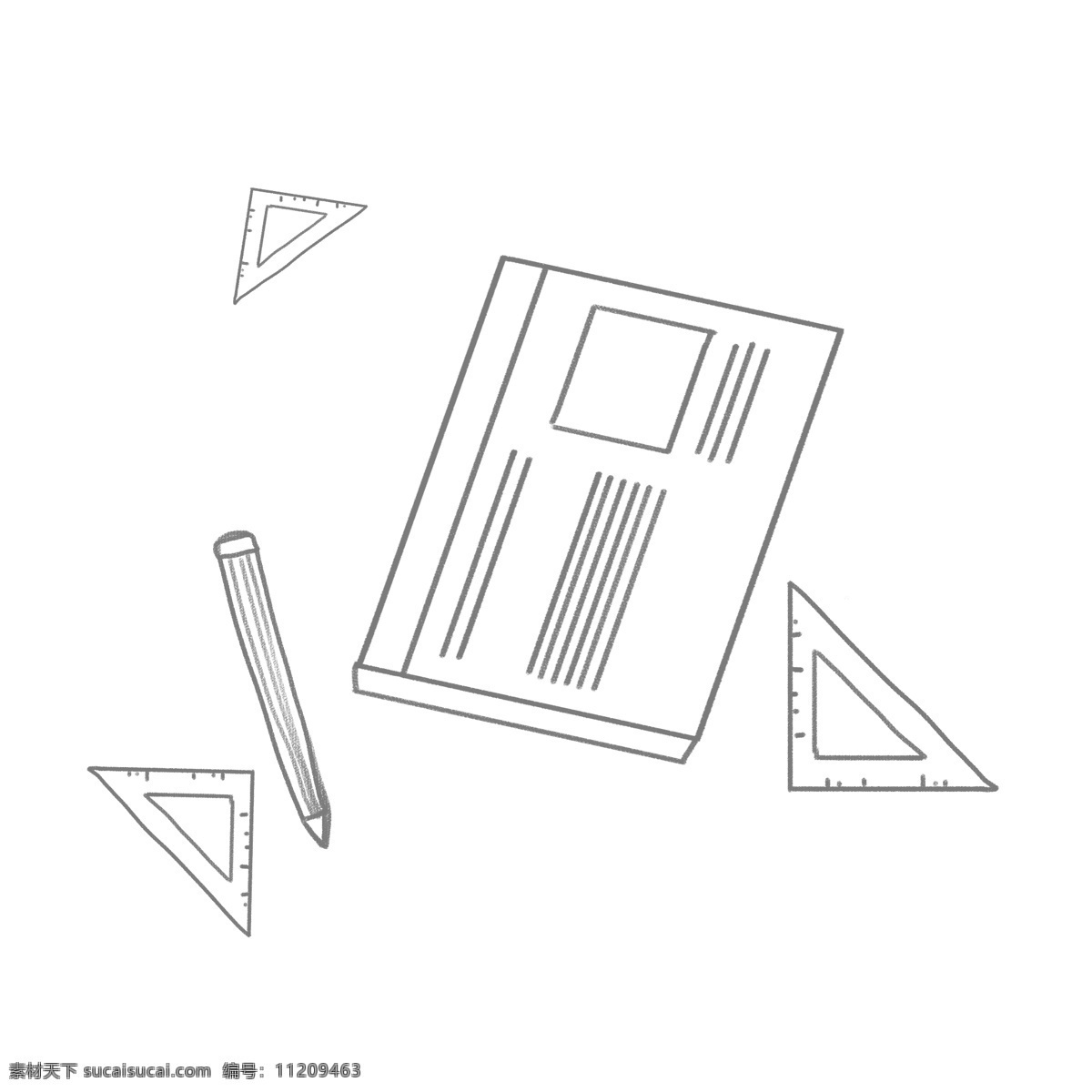 简易 风 学习用品 插画手绘 书本 笔 尺子 手绘 简单小图形 教师 老师 简约 商务风 手绘感 透明