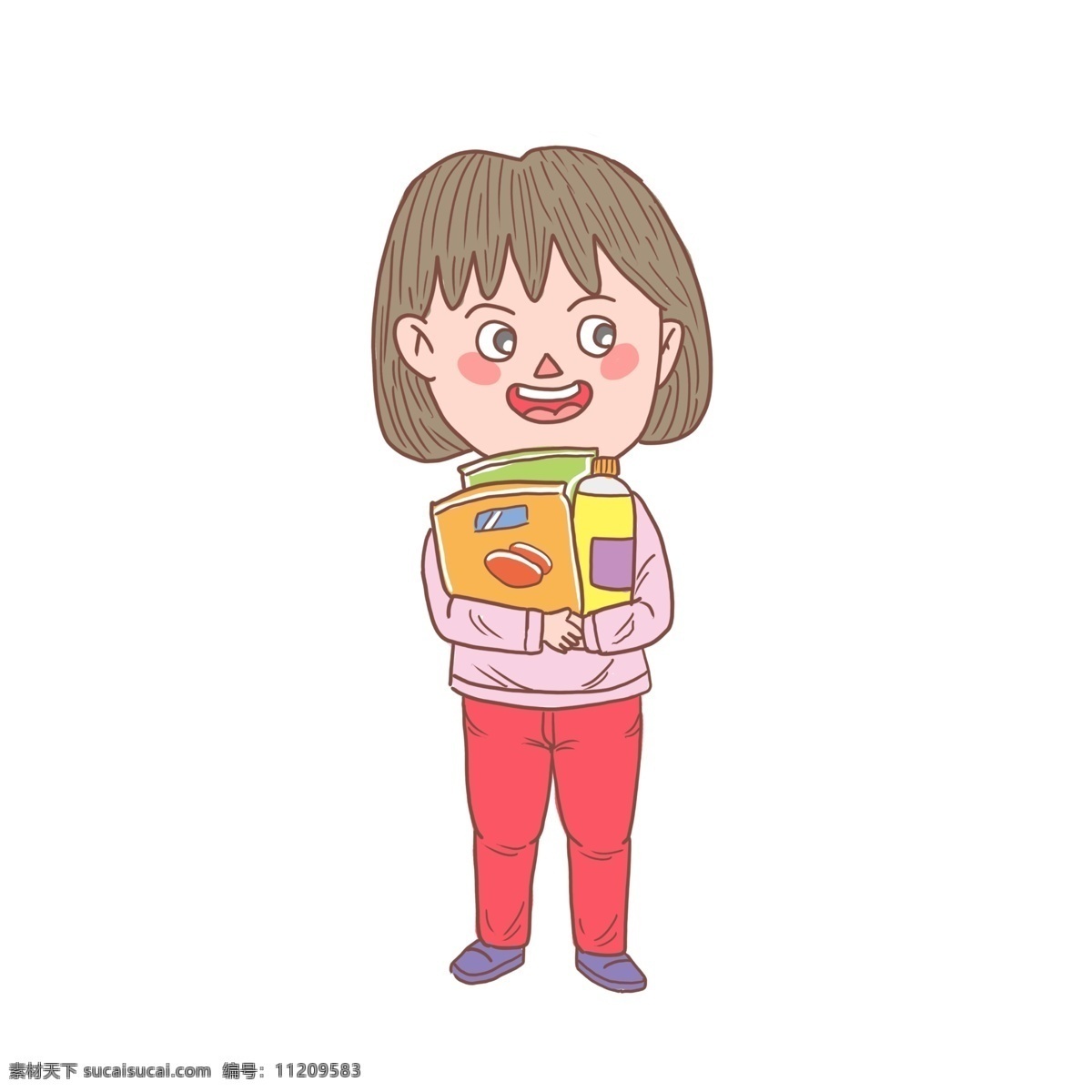 卡通 手绘 人物 零食 少女 手账 简笔画 买零食 购物女孩 吃零食女孩 男孩 开心女生 小女孩