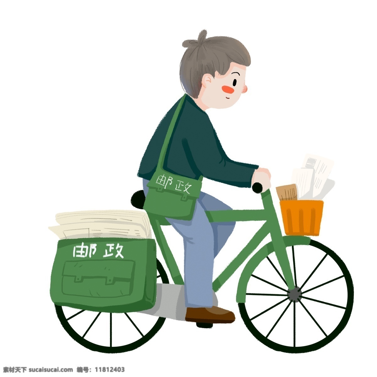 骑 自行车 送 信件 邮递员 卡通 元素 骑自行车 送信件