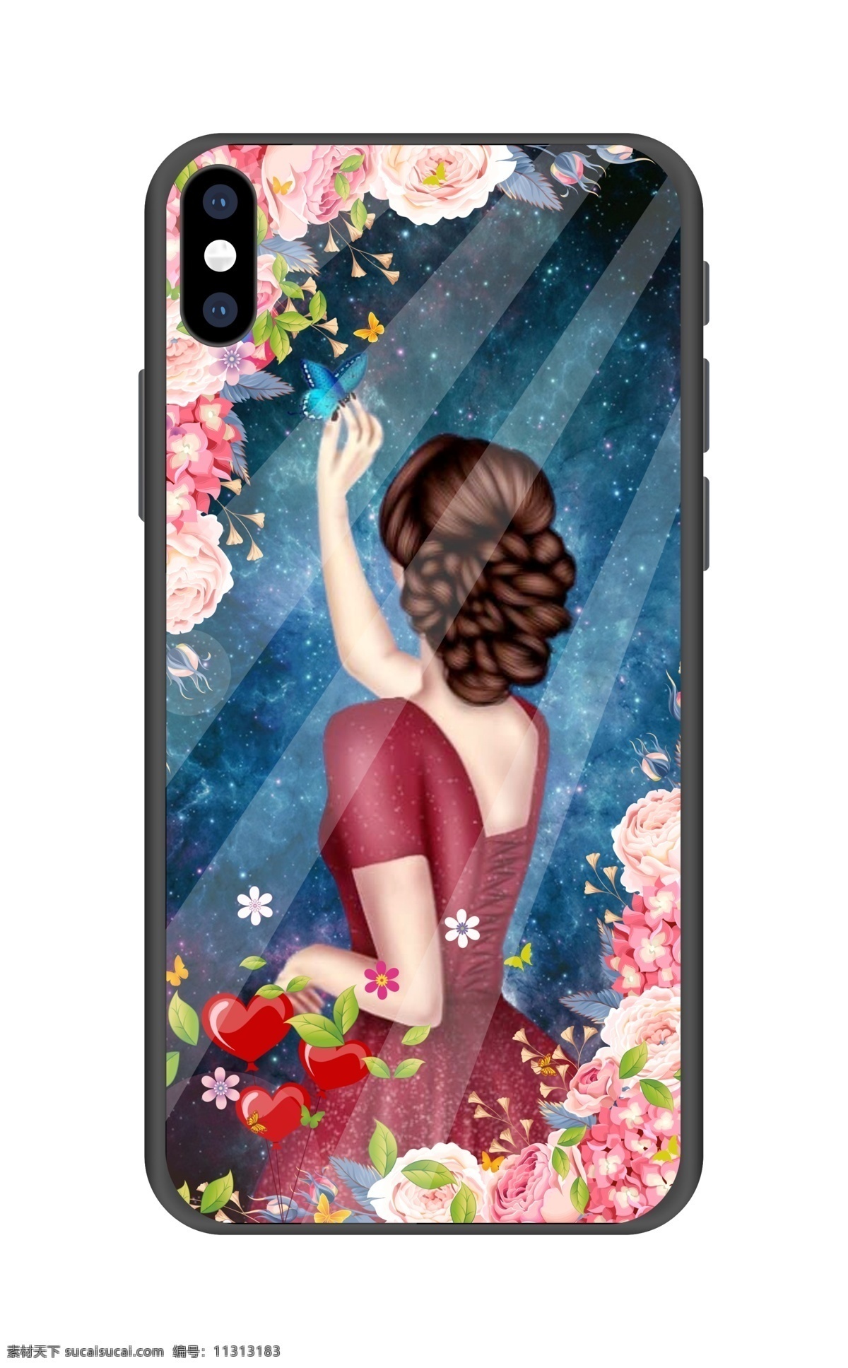 花朵美女 手绘女孩 手机壳 花朵蝴蝶女孩 插画女孩 美女手机壳 人物图库