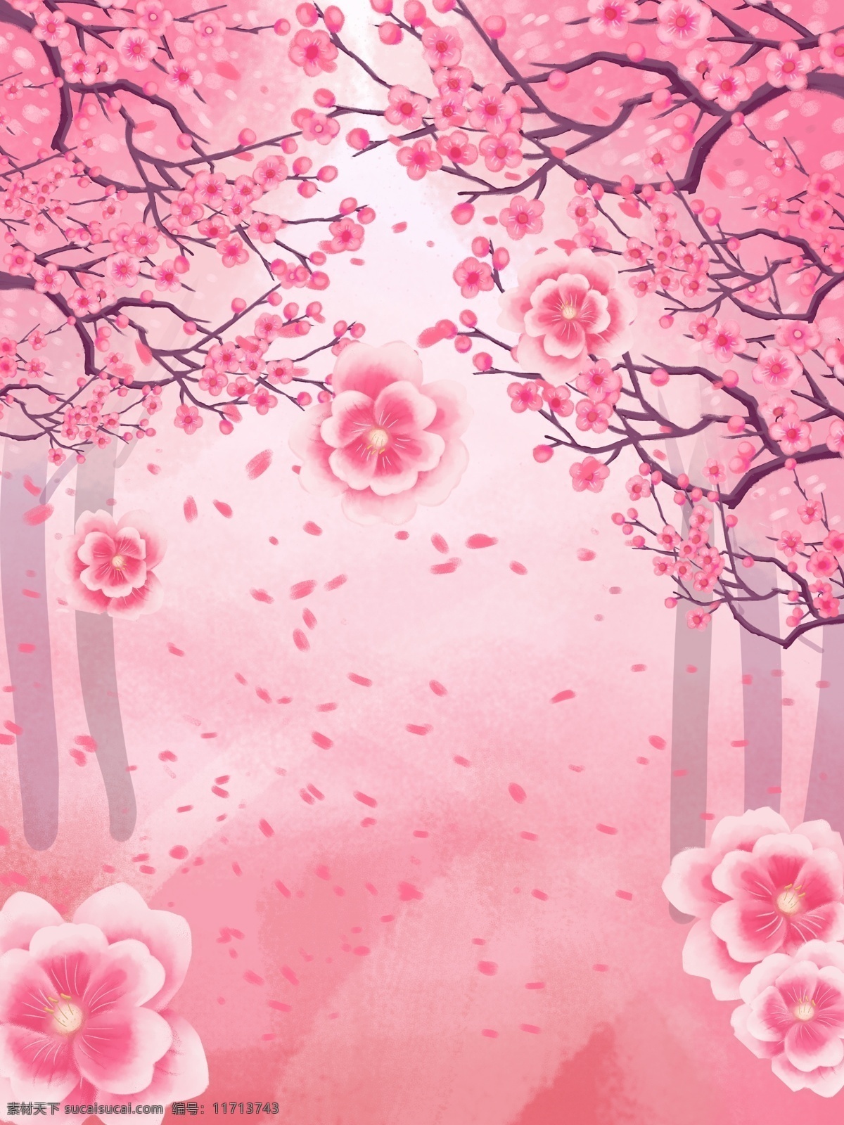 唯美 樱花 林 背景 樱花林 樱花季 粉色 日本樱花 樱花背景 花瓣 彩绘背景 通用背景 背景展板 特邀背景 背景展板图