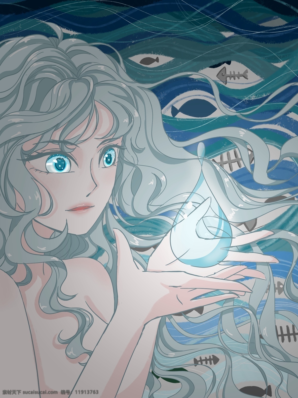 世界 环境保护 日 保护 海洋 淡水 世界环境日 卡通 少女 保护环境 保护水 手绘