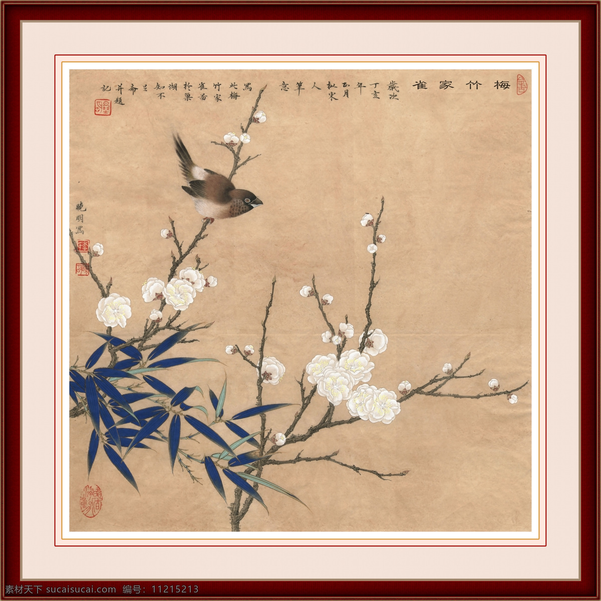 工笔画 国画 花鸟画 绘画书法 梅花 文化艺术 字画 梅竹 家雀 图 设计素材 模板下载 梅竹家雀图 李晓明 工笔 作品 已装裱 高清大幅 矢量图 日常生活