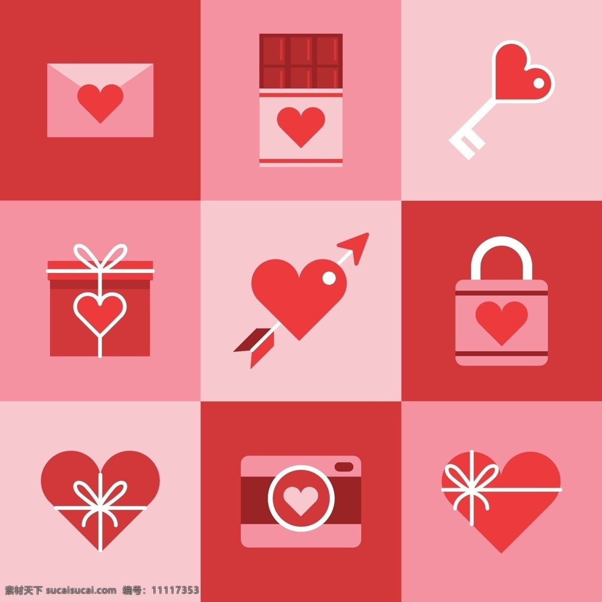 款 红色 爱心 元素 矢量 情书 巧克力 钥匙 礼物 礼盒 箭 丘比特 锁 照相机 情人节 文化艺术 节日庆祝