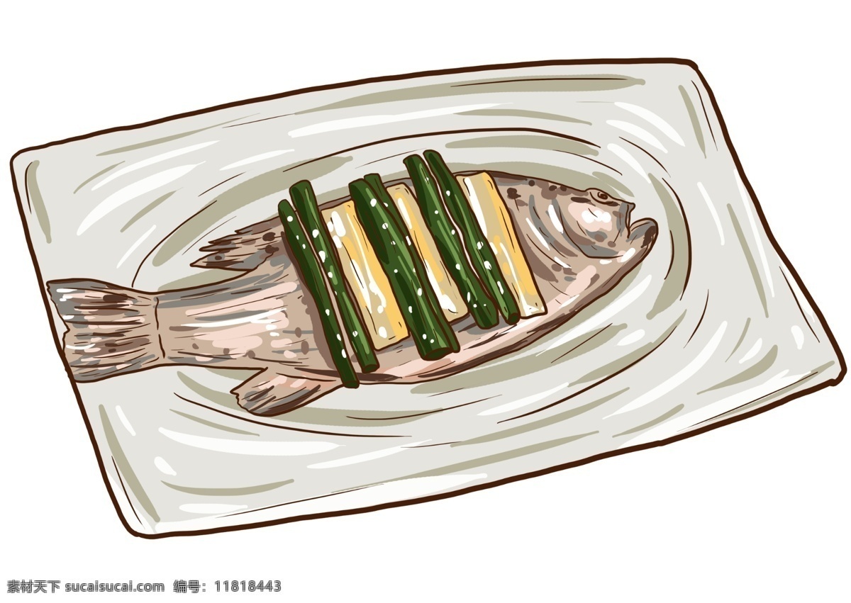 手绘 卡通 可爱 鱼 食物 插画 海报配图 美食