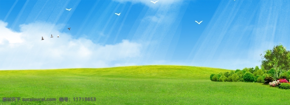 草地 天空 蓝天 白云 分层 绿草 小草
