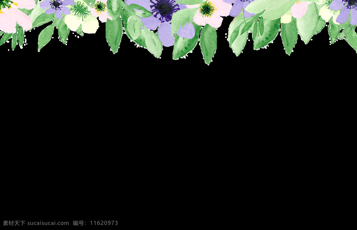 卡通 花朵 透明 水彩 绿叶 矢量素材 设计素材