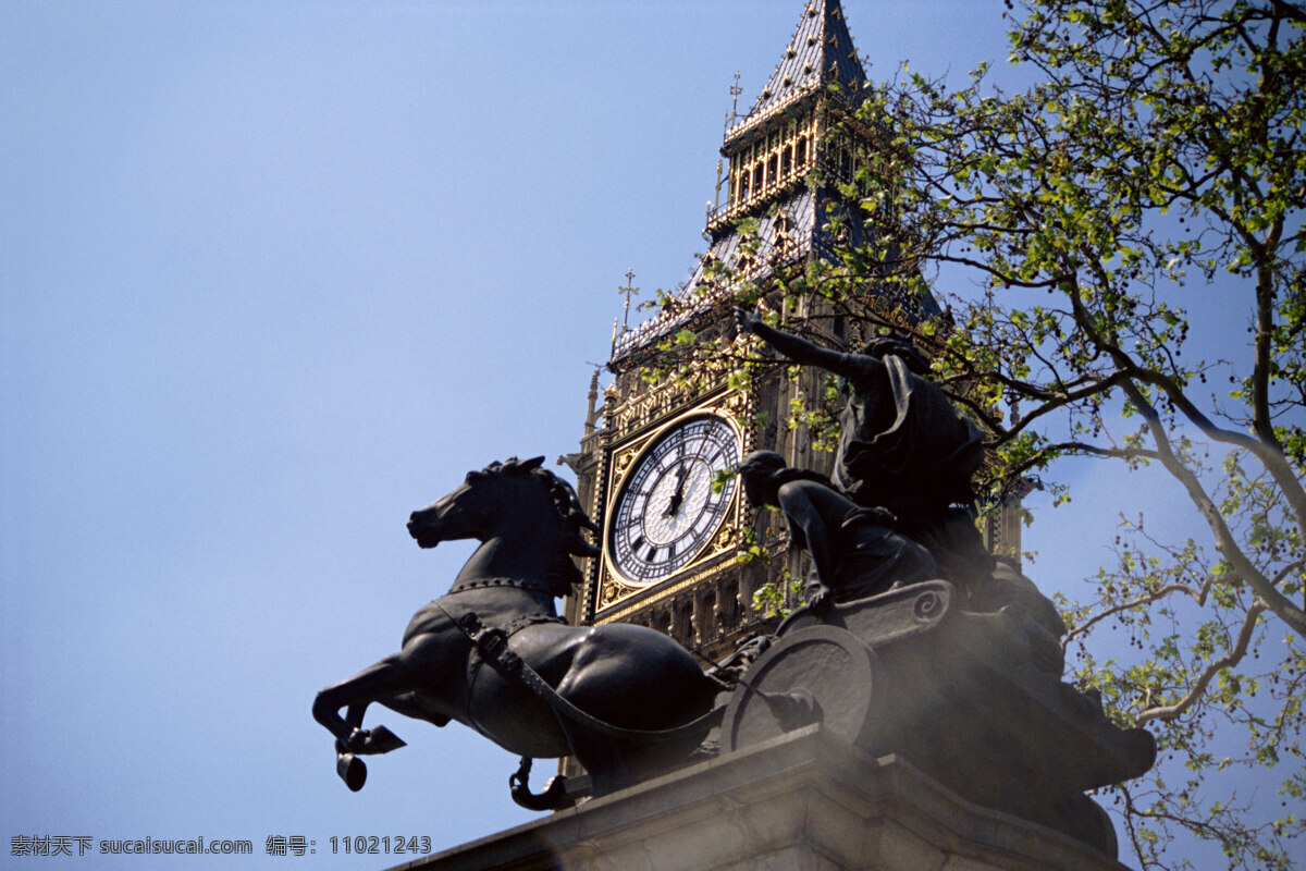 伦敦 大本钟 城市 城市建筑 城市标识 英国 现代城市 时钟 青铜雕 青铜马 城市风光 环境家居