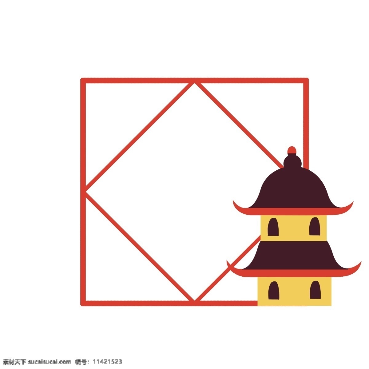 红色 宫亭 建筑 边框 插画 手绘 中国风 宫亭建筑 简约边框