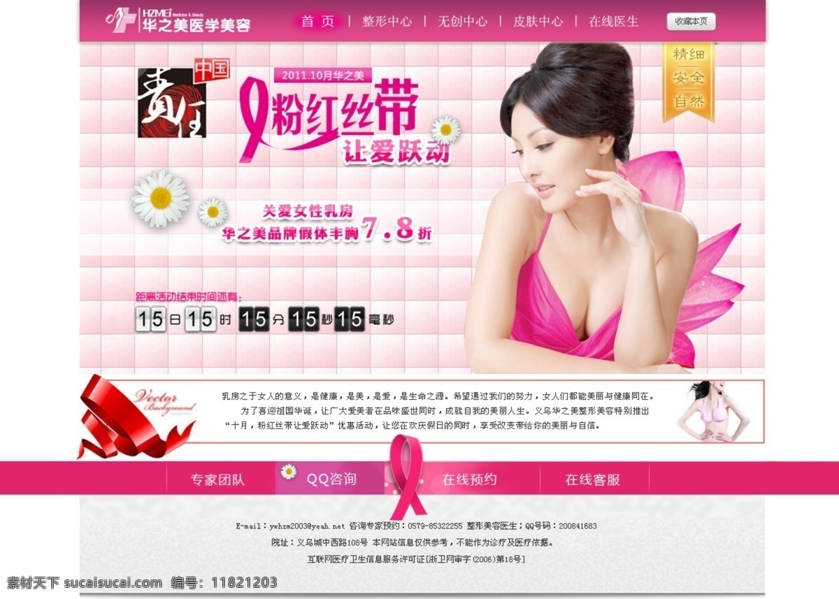 粉红丝带专题 女人 粉红丝带 格子背景 美女 线条 花朵 中文模版 网页模板 源文件