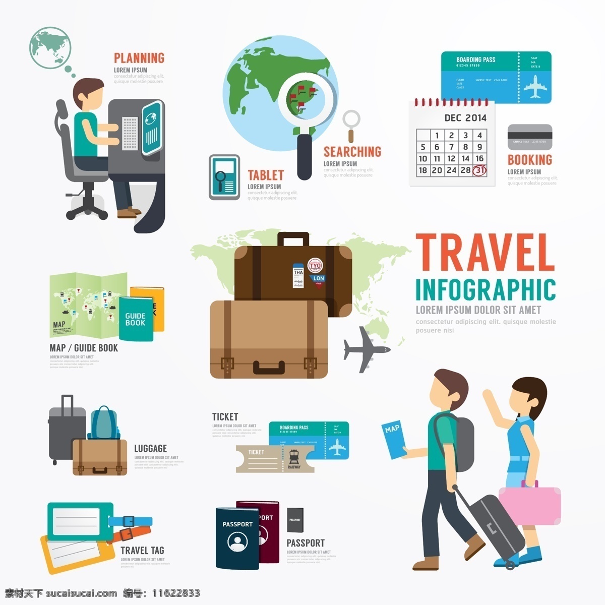 创意 旅行 用品 插画 人物 地球 飞机 旅行箱 旅行用品 旅游