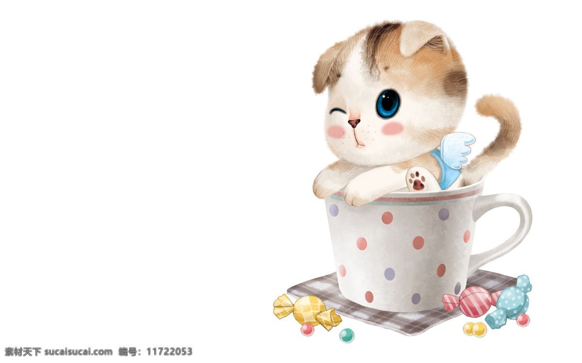 小猫 茶杯猫 猫 可爱 迷人 柔软 糖果 分层 动漫动画