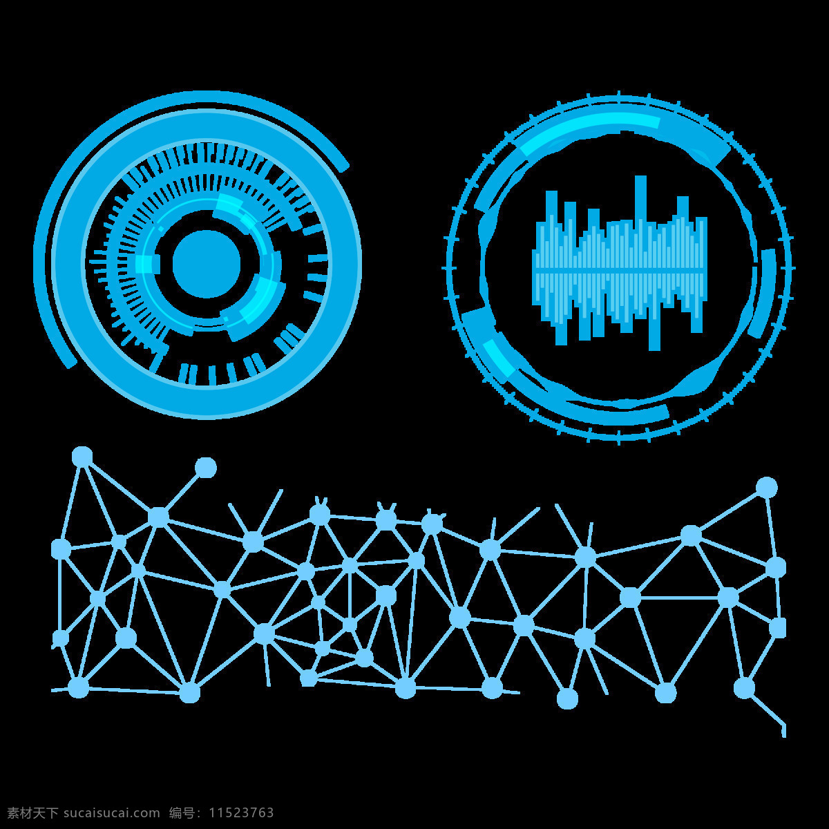 手绘 蓝色 科技 元素 蓝色几何 线条 圆圈 免抠