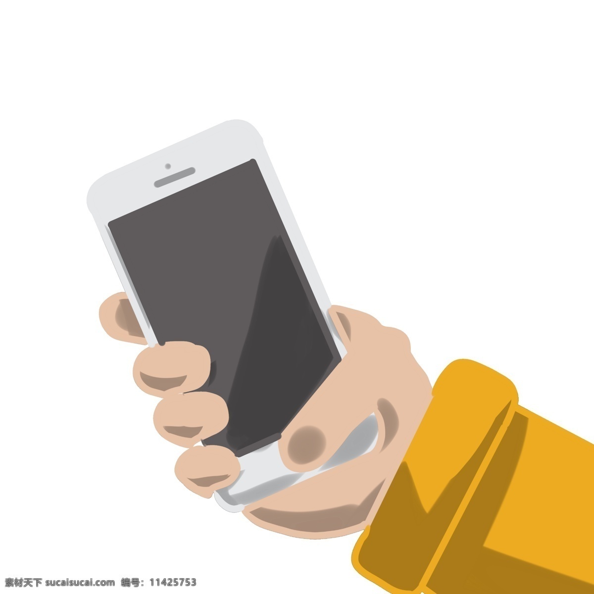 手持 手机 卡通 插画 黄色的衣袖 卡通视频插画 白色的手机 创意视频插画 手持手机插画 黑色的屏幕