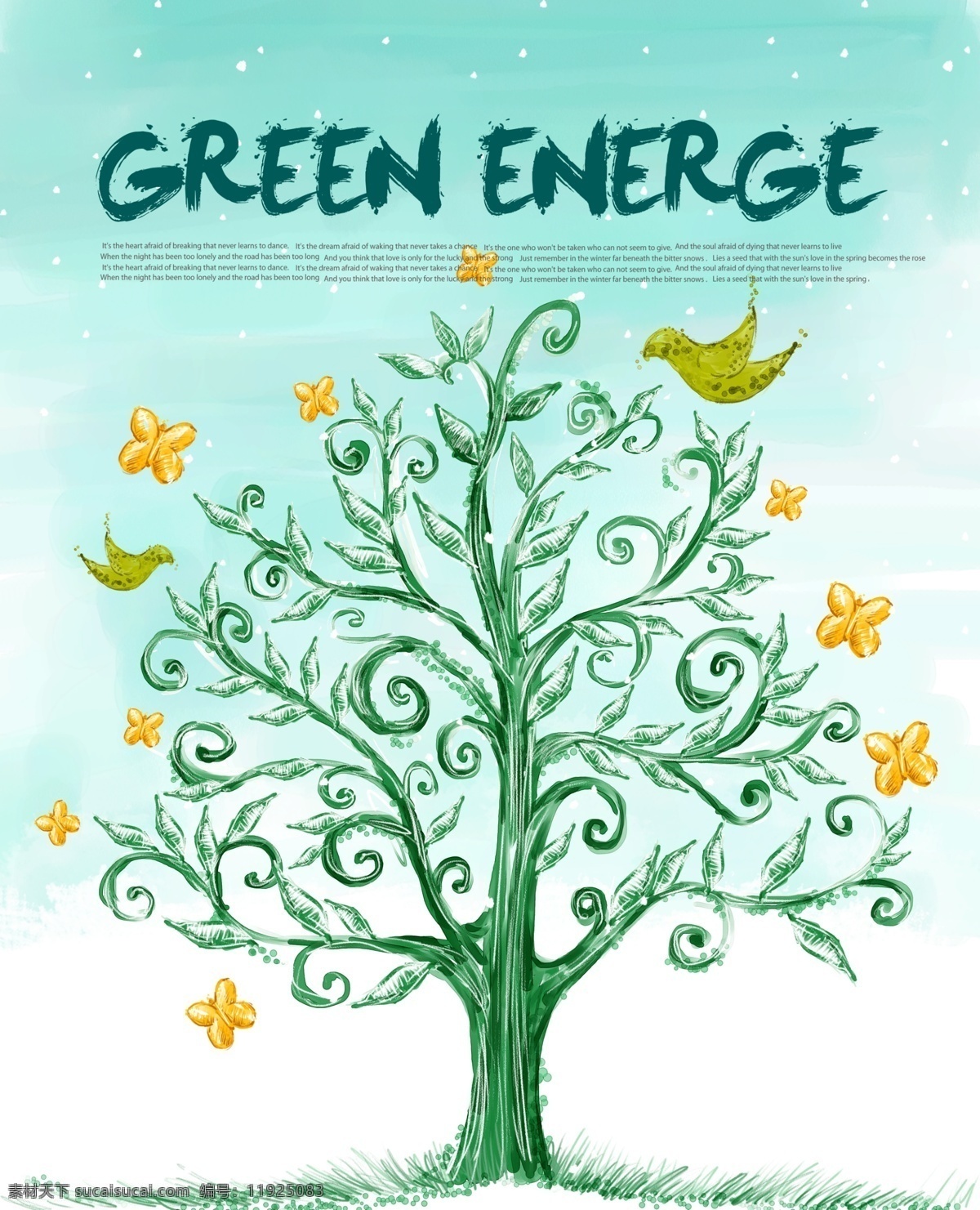 绿色环保 绿色 环保 树 小鸟 卡通 线稿 清新 海报 源文件 广告设计模板