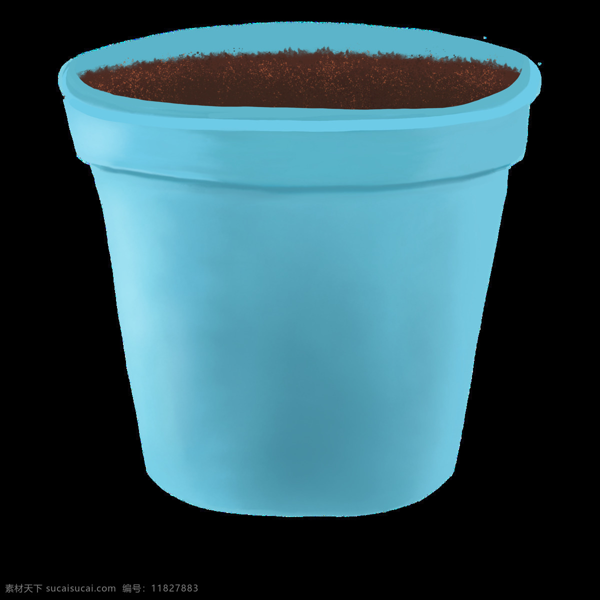 立体 免扣素材 手绘 水彩 透明素材 土壤 种植植物 装饰图案 棕色 一个 蓝色 花盘 透明