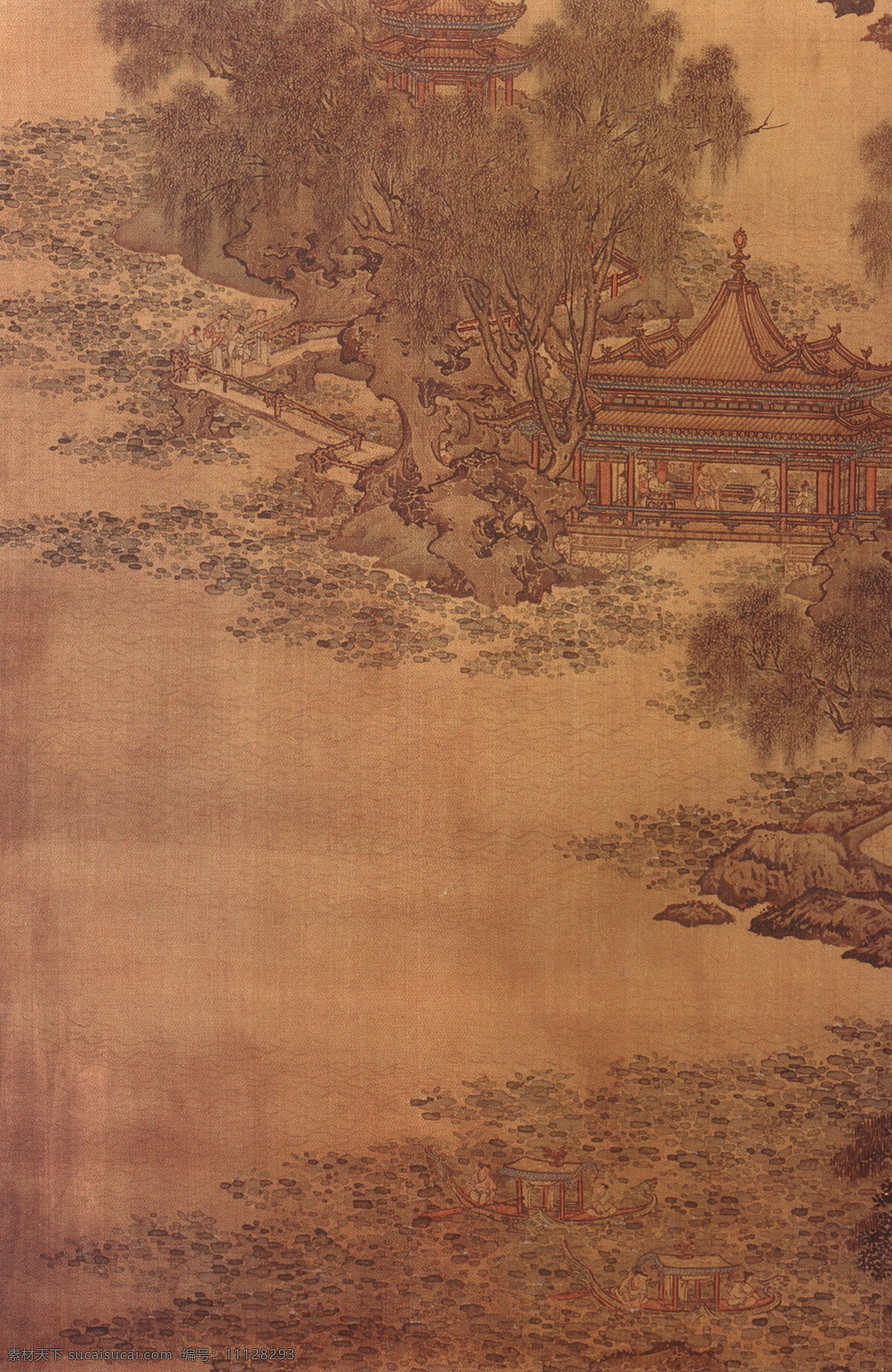 山水画 古典藏画 设计素材 山水名画 书画美术 棕色