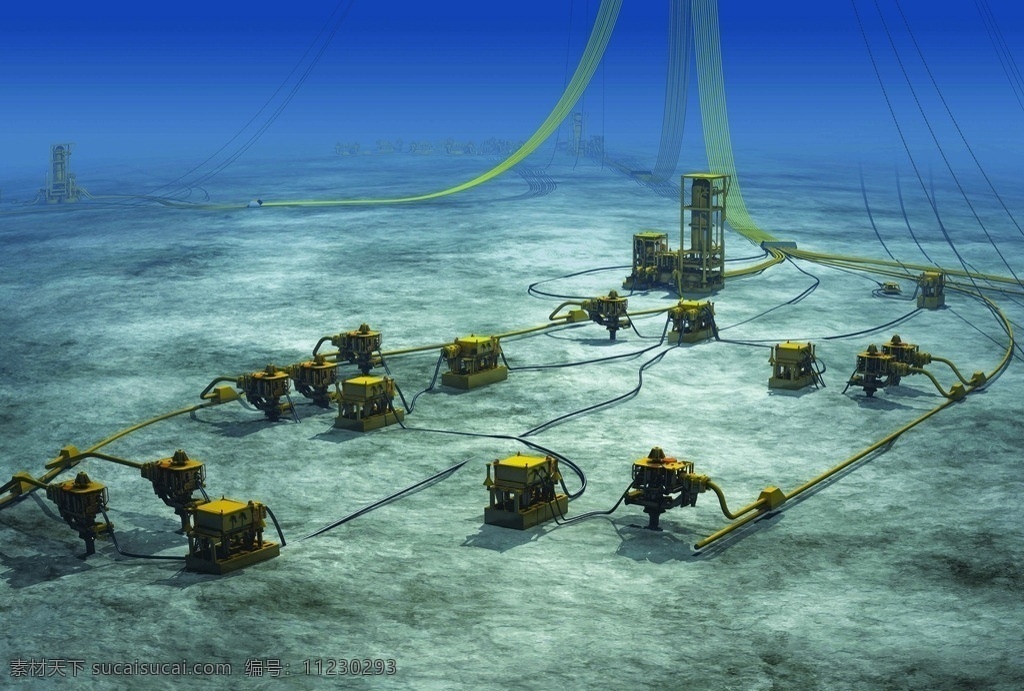 深海油井 场布局 海上钻井台 海洋资源 海洋能源 海洋开发 能源开发 海底施工 油井 布局 布线 海底 钻井 资源 能源 3d作品 3d设计