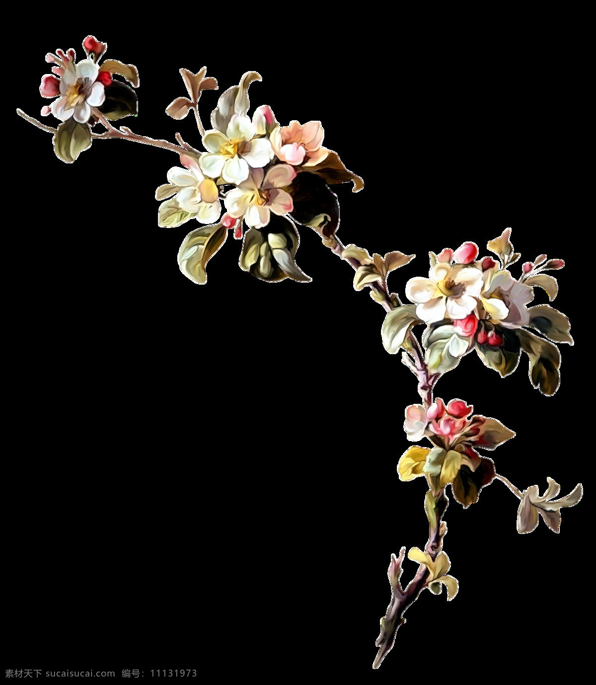 手绘 百花齐放 花枝 透明 生气盎然 大自然 天然 蓬勃 植物 透明素材 免扣素材 装饰图片
