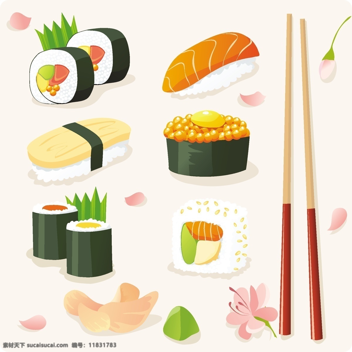 卡通 寿司 矢量图 三文鱼 日本 饭团 餐饮美食 生活百科 矢量