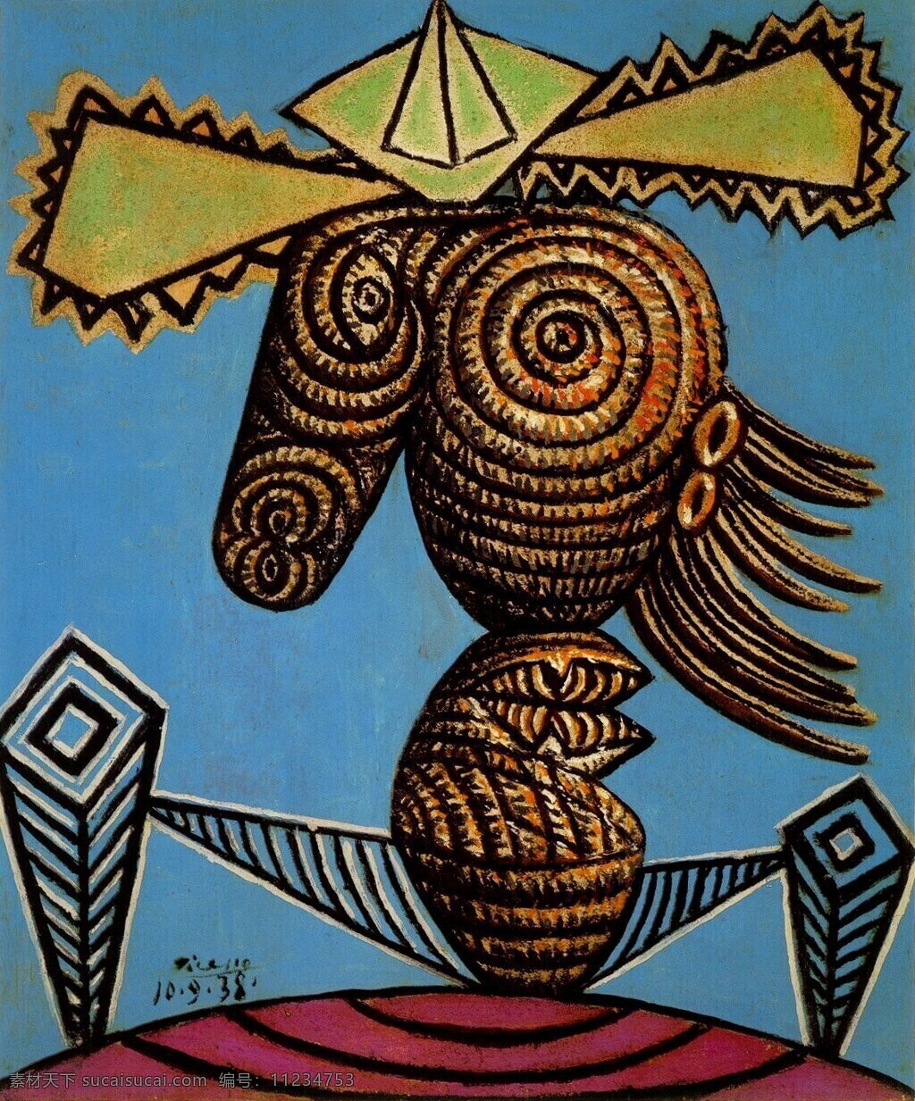 chaise 西班牙 画家 巴勃罗 毕加索 抽象 油画 人物 人体 装饰画 une sur assise chapeau au f 淇 秈 nine figure 1938 装饰素材